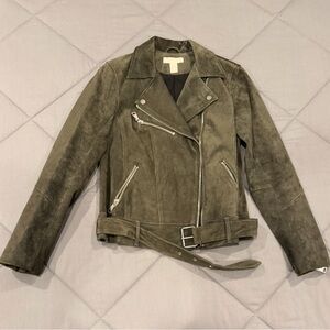 H&M Olive Green Suede Biker Jacket NWOT